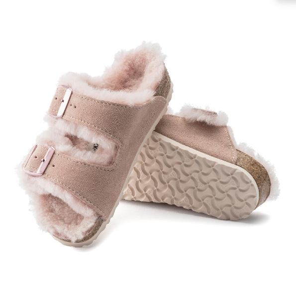 Birkenstock Arizona Kids Shearling Suede Leather Light Rose