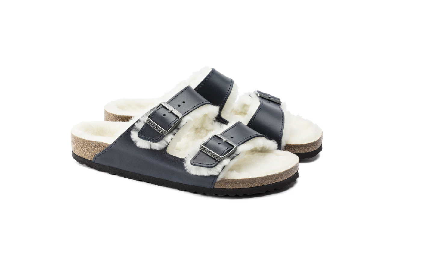 Birkenstock Arizona Shearling Oiled Leather Navy