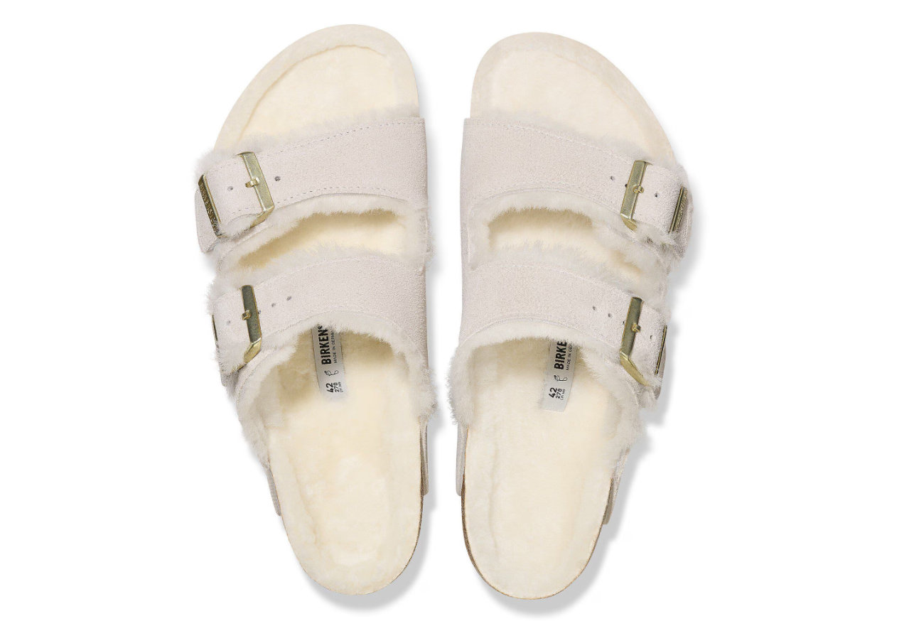 Birkenstock Arizona Shearling Suede Leather Antique White