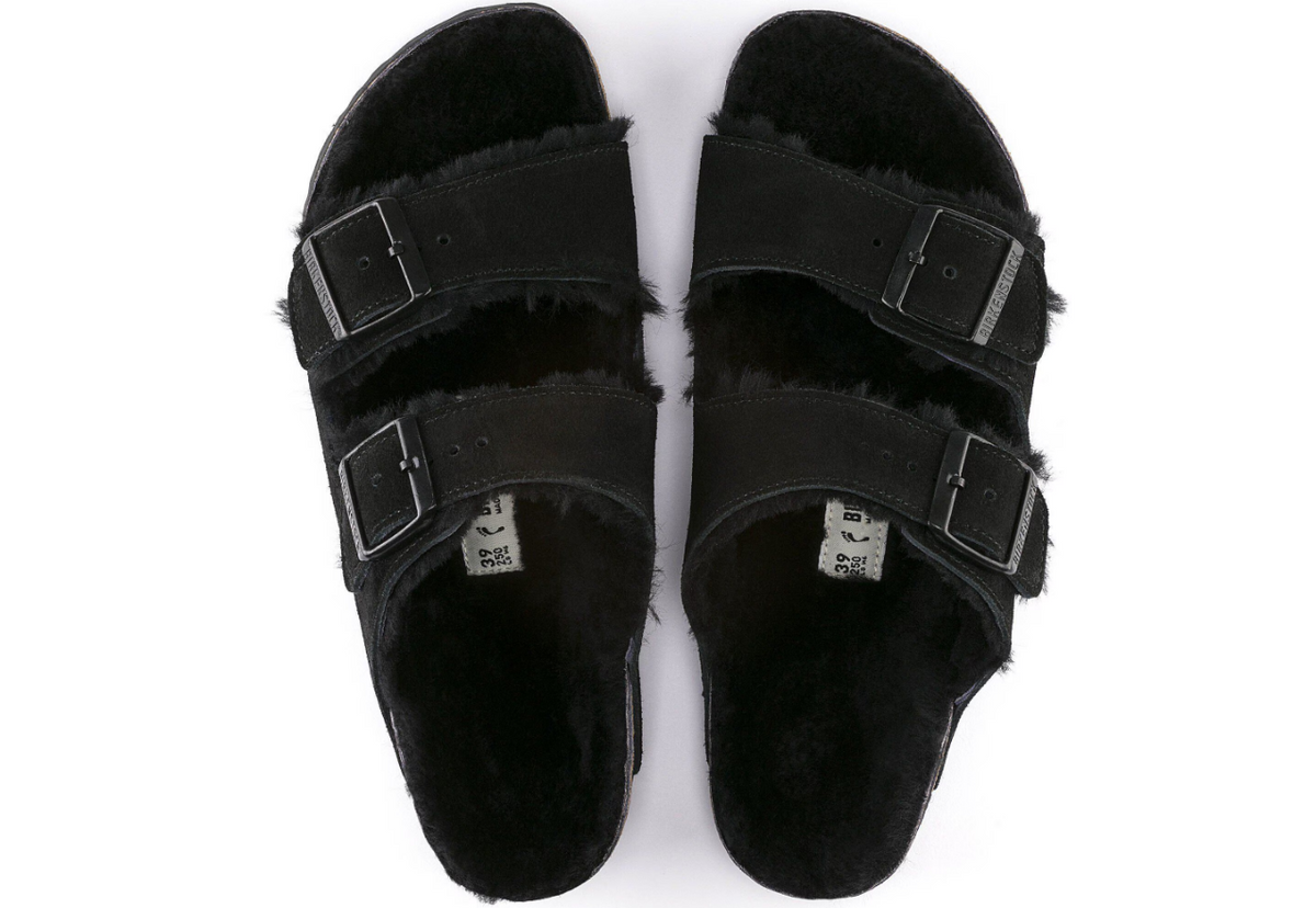 Birkenstock Arizona Shearling Suede Leather - Black, Narrow