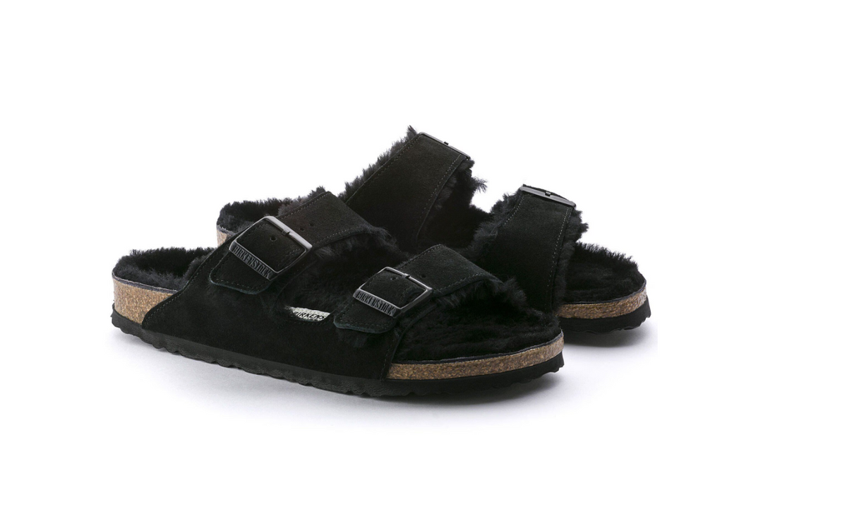 Birkenstock Arizona Shearling Suede Leather - Black, Narrow