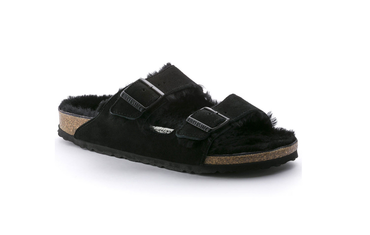 Birkenstock Arizona Shearling Suede Leather - Black, Narrow