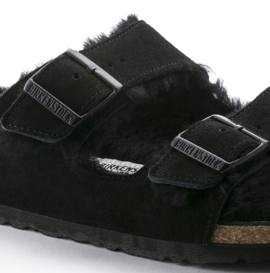 Birkenstock Arizona Shearling Suede Leather - Black, Narrow