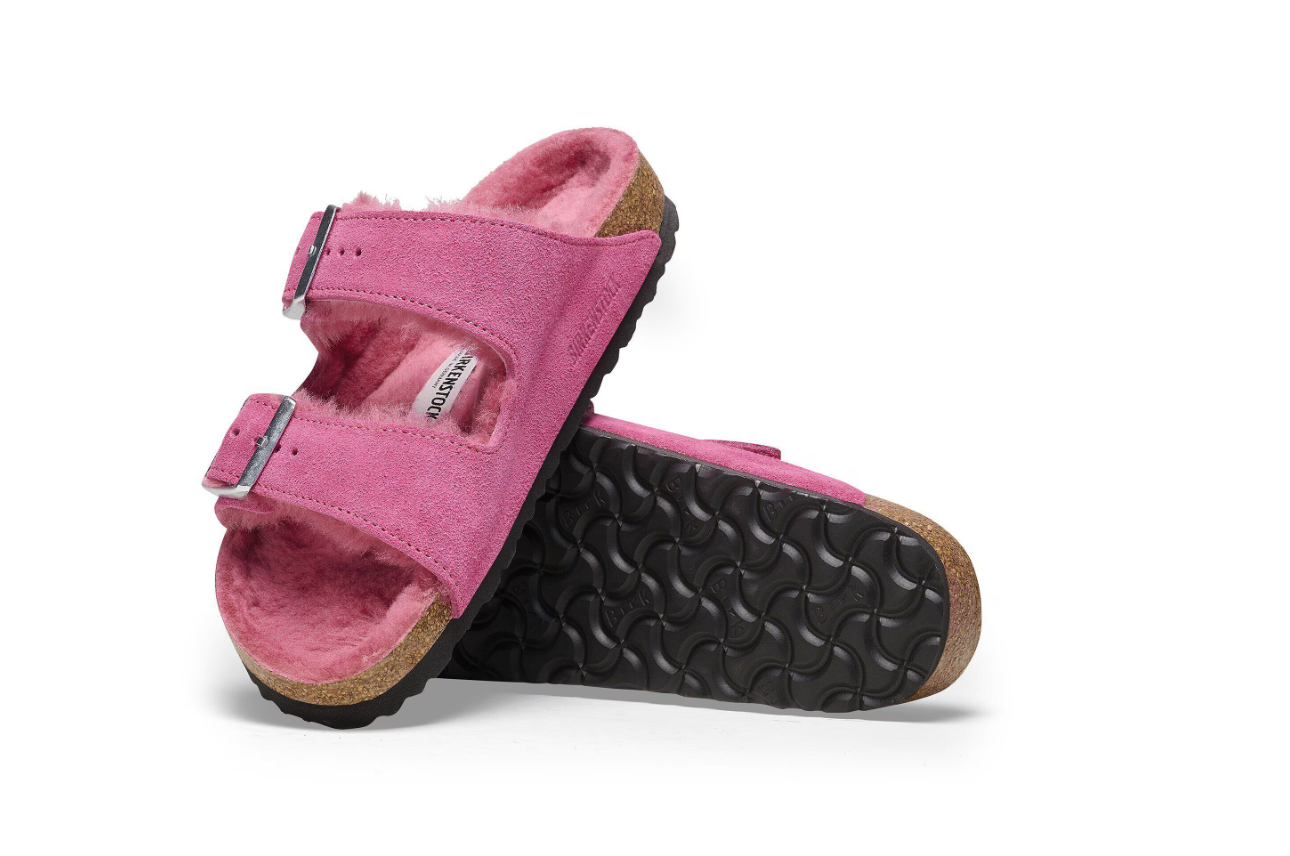 Birkenstock Arizona Shearling Suede Leather Fuchsia Tulip