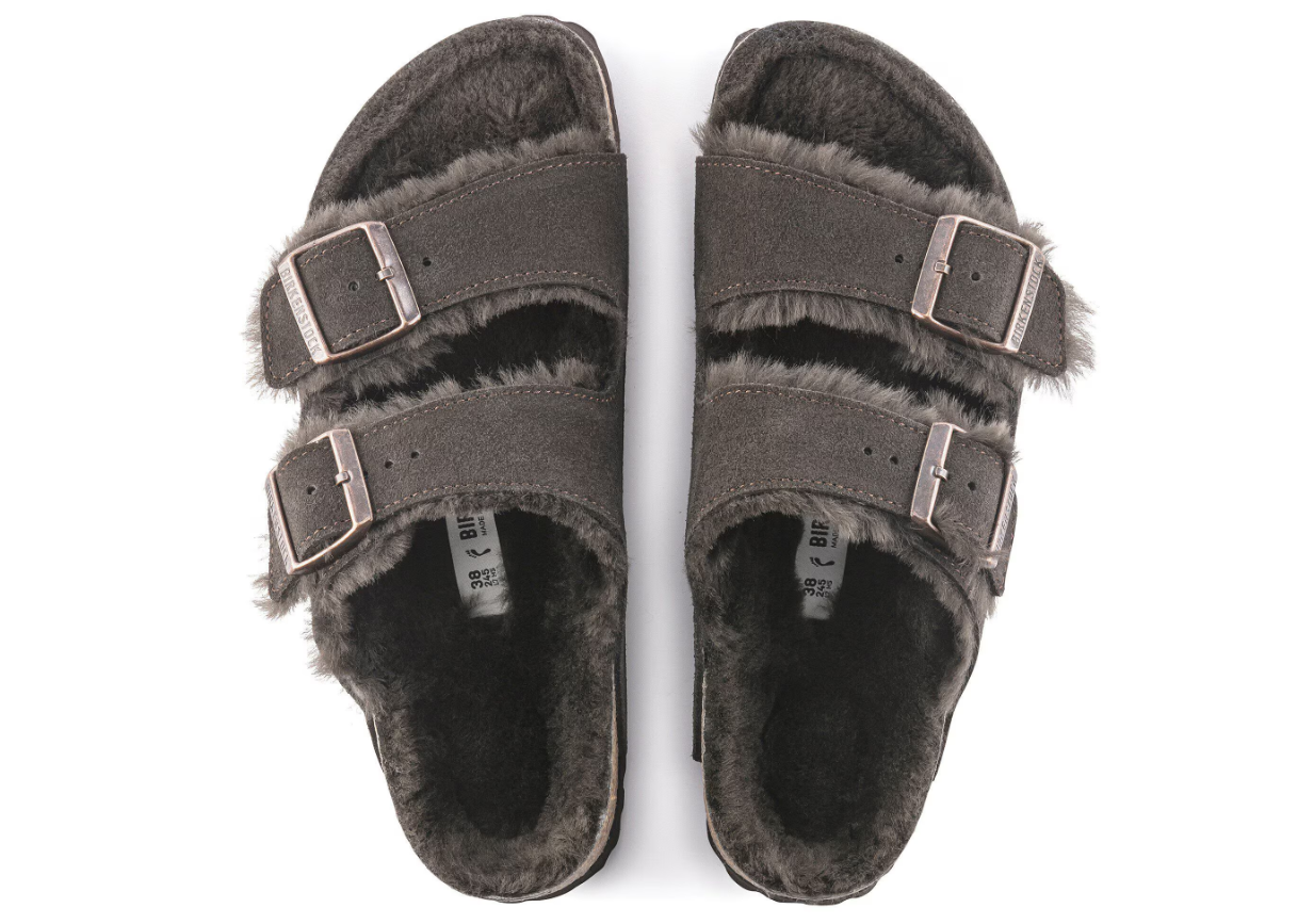 Birkenstock Arizona Shearling Suede Leather Sandals Mocha