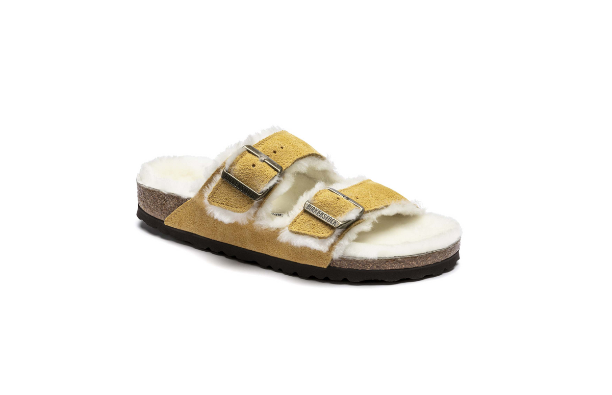 Birkenstock Arizona Shearling Suede Leather - Ochre-Beige, Narrow