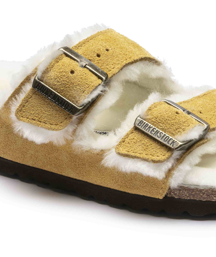 Birkenstock Arizona Shearling Suede Leather - Ochre-Beige, Narrow