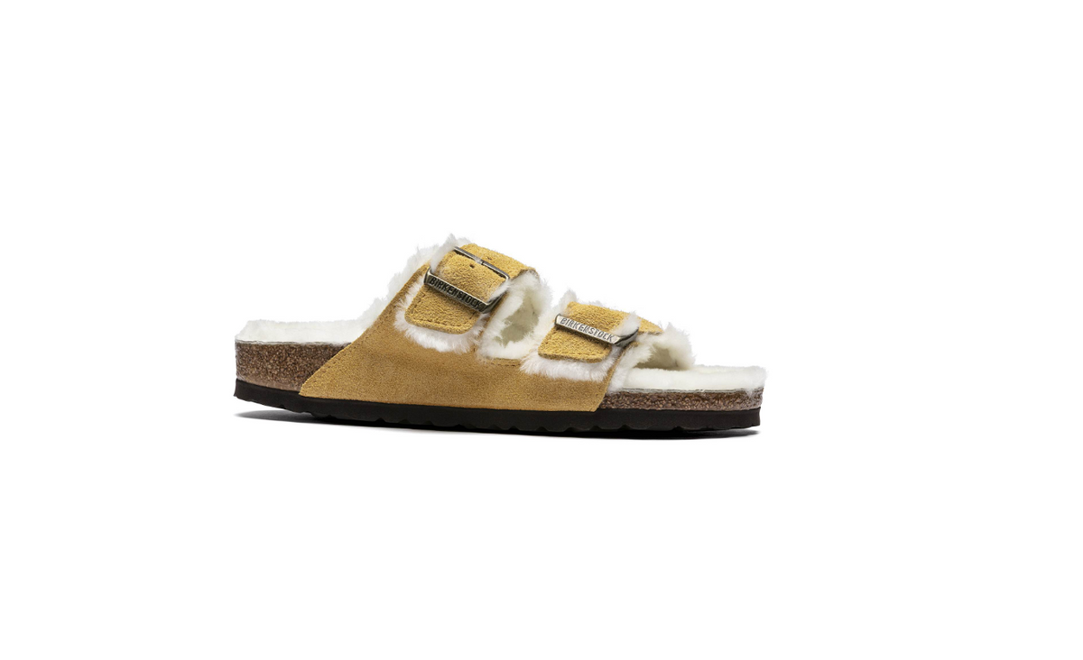 Birkenstock Arizona Shearling Suede Leather - Ochre-Beige, Narrow