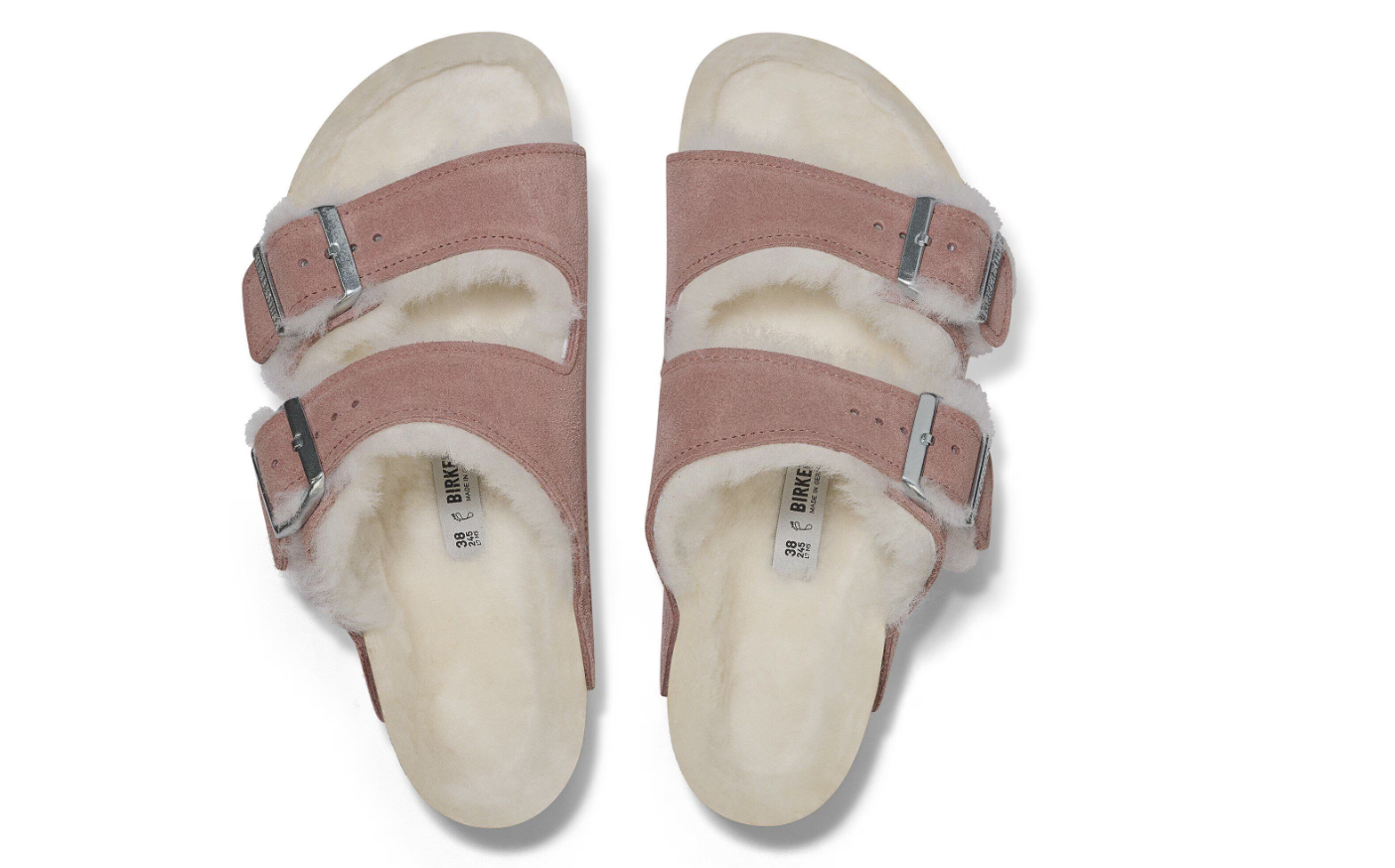 Birkenstock Arizona Shearling Suede Leather Sandals Pink Clay
