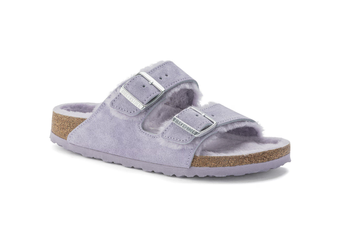 Birkenstock Arizona Shearling Suede Leather Sandals Purple Fog