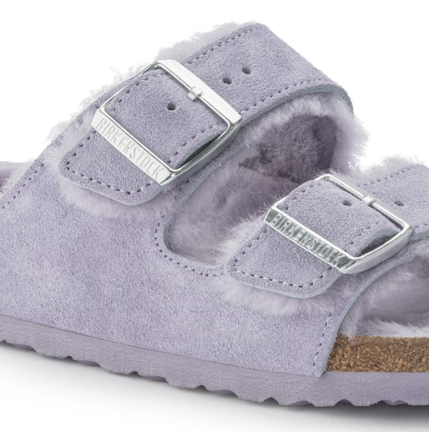 Birkenstock Arizona Shearling Suede Leather Sandals Purple Fog