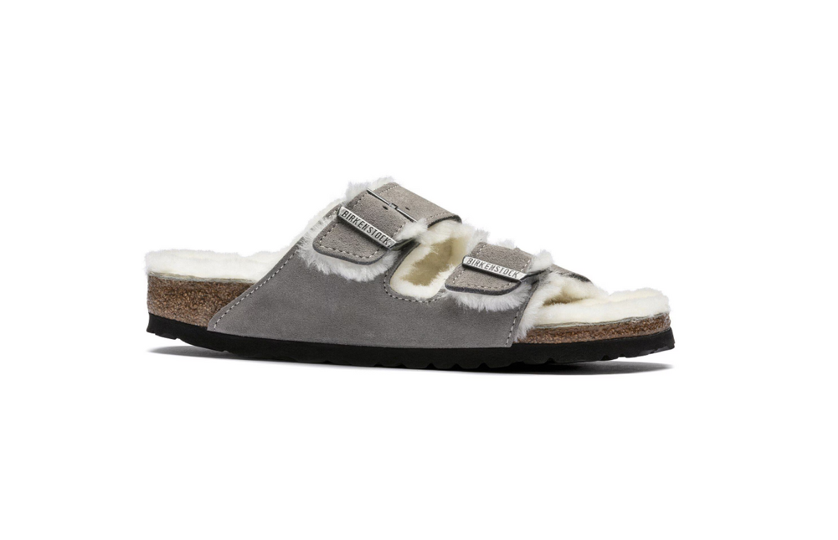 Birkenstock Arizona Shearling Suede Leather Stone - Coin, Narrow