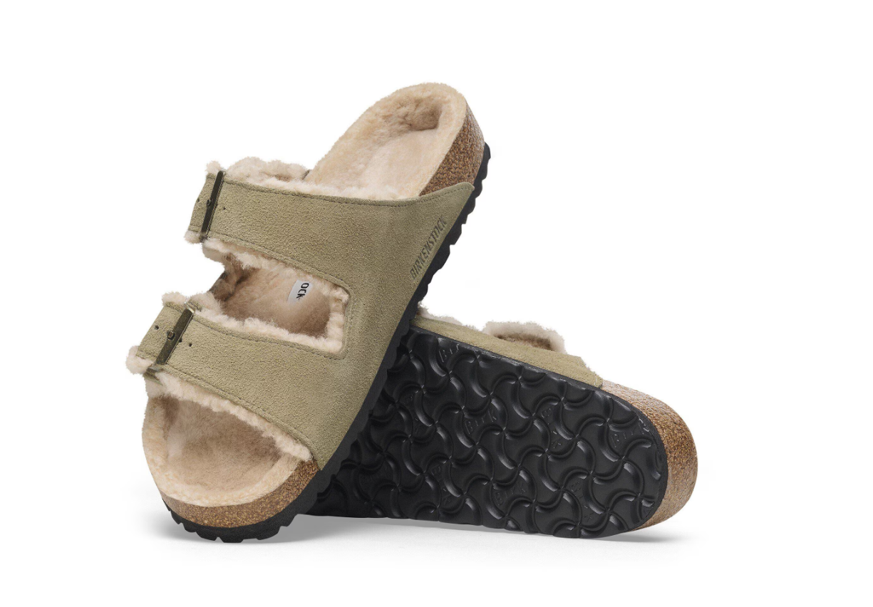 Birkenstock Arizona Shearling Suede Leather Taupe