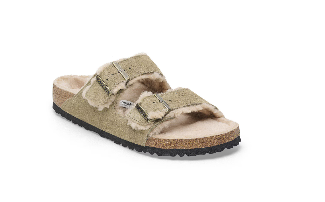 Birkenstock Arizona Shearling Suede Leather Taupe