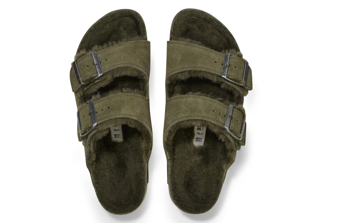 Birkenstock Arizona Shearling Suede Leather Thyme