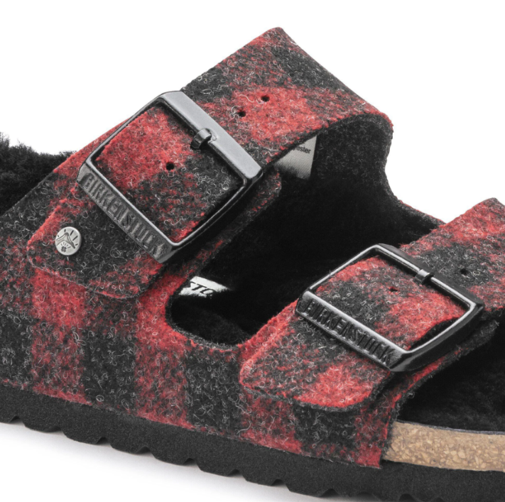 Birkenstock Arizona Shearling Wool Plaid - Red, Regular