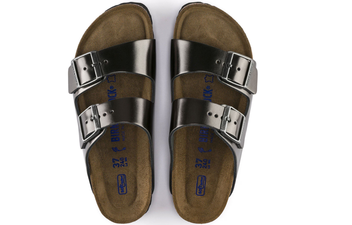 Birkenstock Arizona Soft Footbed Natural Leather Metallic - Anthracite, Narrow