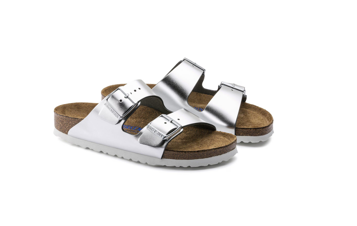 Birkenstock Arizona Soft Footbed Natural Leather Metallic - Silver, Regular