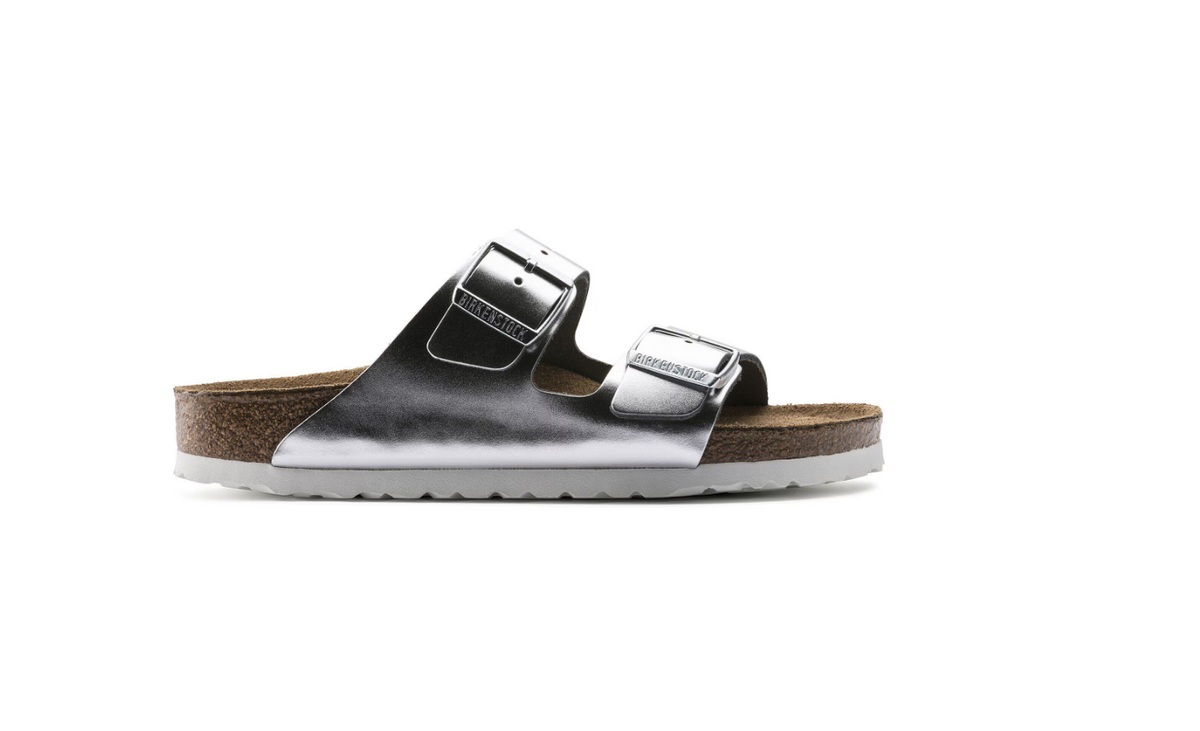 Birkenstock Arizona Soft Footbed Natural Leather Metallic - Silver, Regular