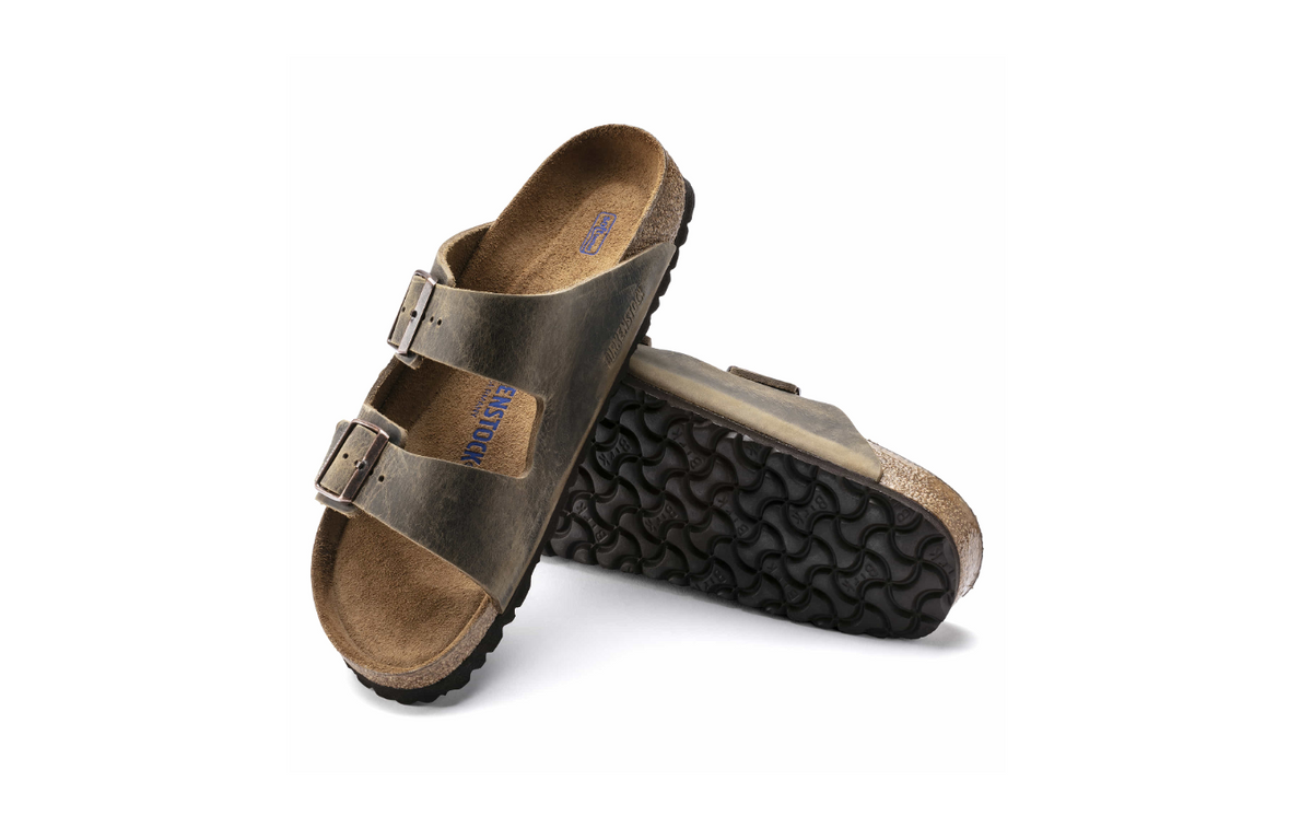 Birkenstock Arizona Soft Footbed Oiled Leather Sandals Mud - Green, Narrow