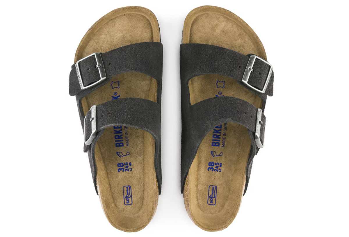 Birkenstock Arizona Soft Footbed Suede Leather Velvet - Gray, Narrow