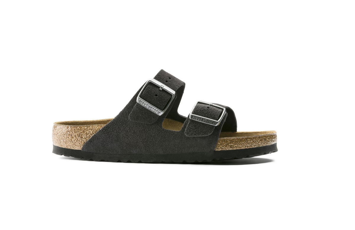 Birkenstock Arizona Soft Footbed Suede Leather Velvet - Gray, Narrow