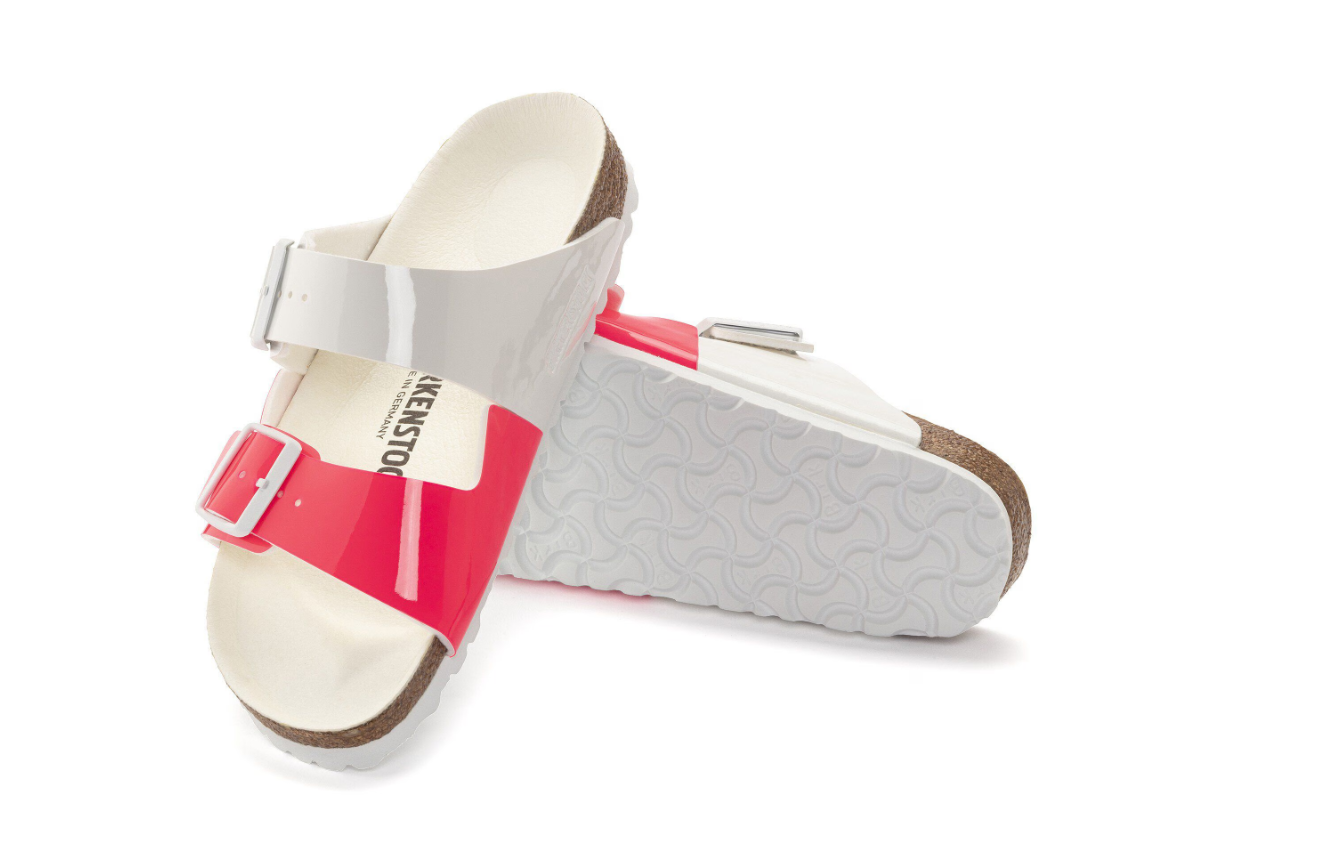 Birkenstock Arizona Split Birko-Flor Patent Neon Pink White