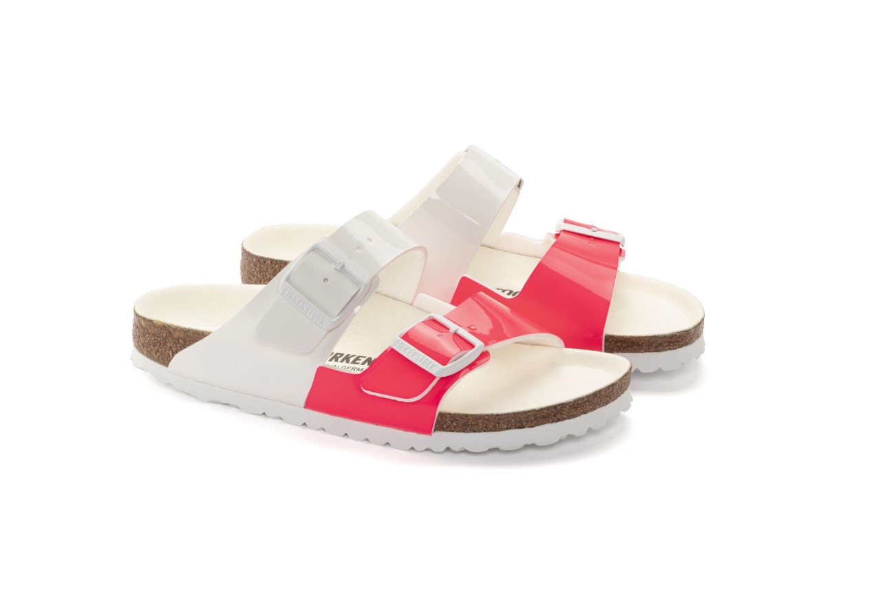 Birkenstock Arizona Split Birko-Flor Patent Neon Pink White