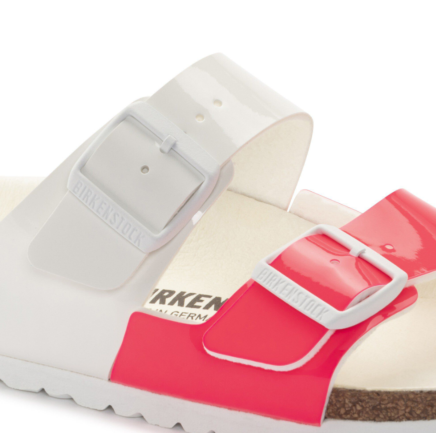 Birkenstock Arizona Split Birko-Flor Patent Neon Pink White