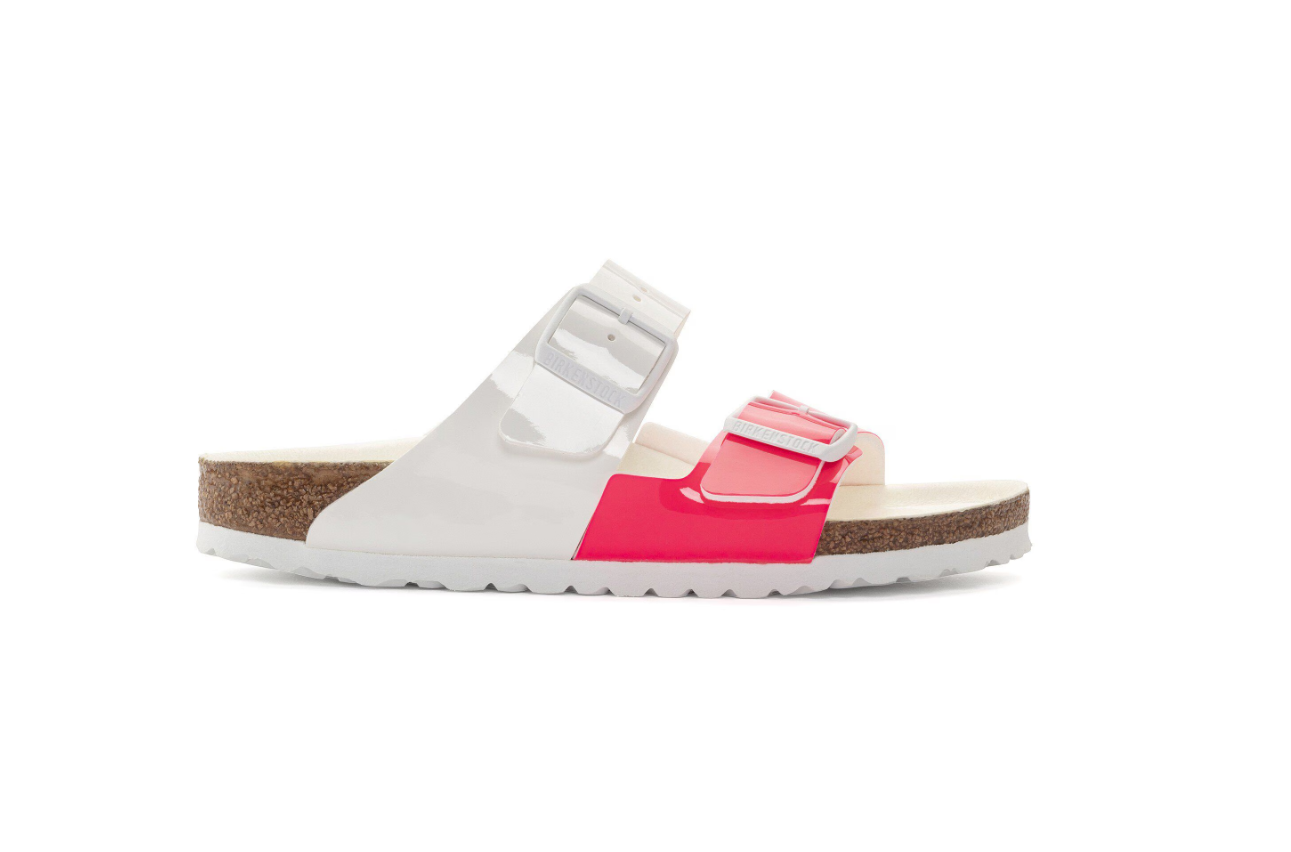 Birkenstock Arizona Split Birko-Flor Patent Neon Pink White