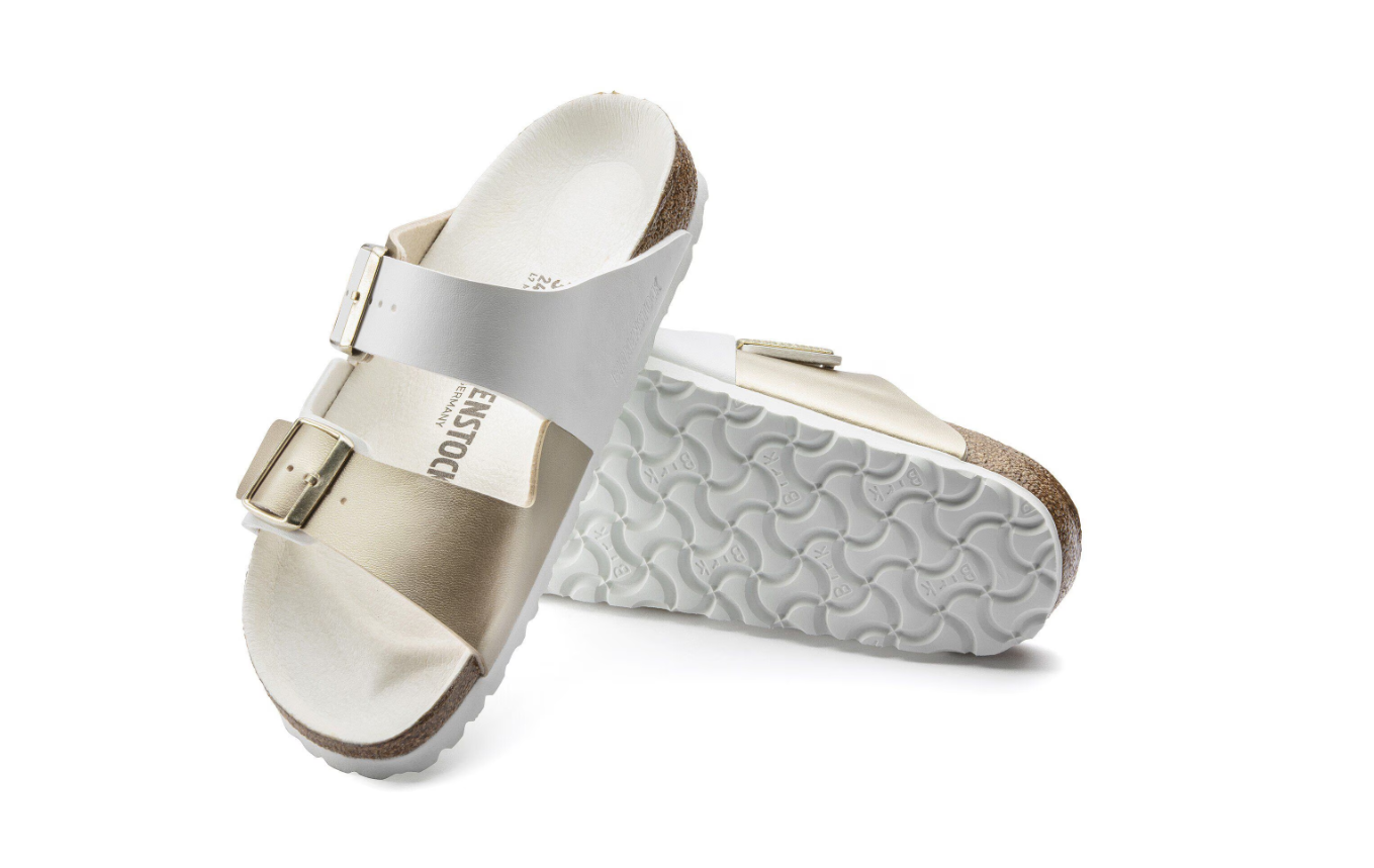 Birkenstock Arizona Split Birko-Flor White/Gold Sandals