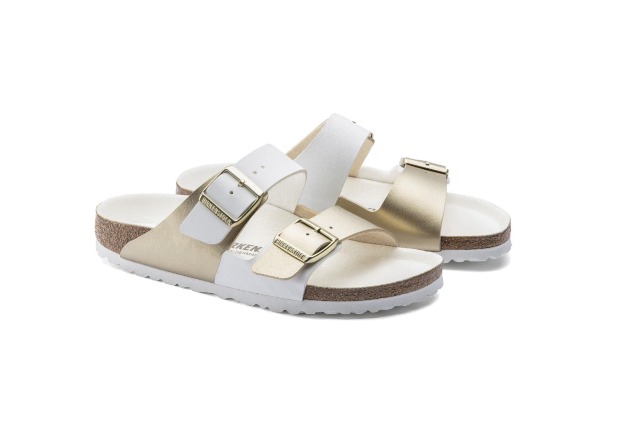 Birkenstock Arizona Split Birko-Flor White/Gold Sandals