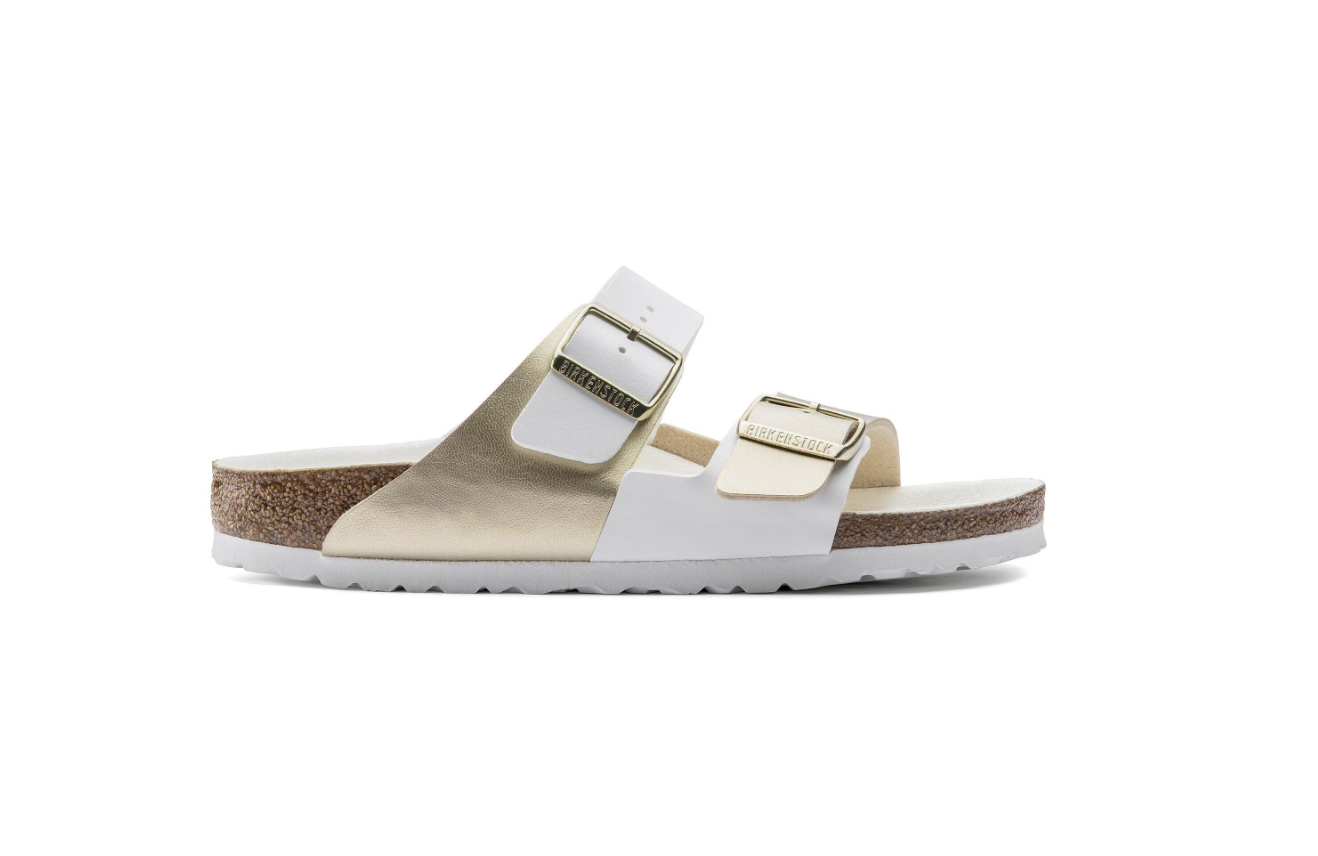 Birkenstock Arizona Split Birko-Flor White/Gold Sandals