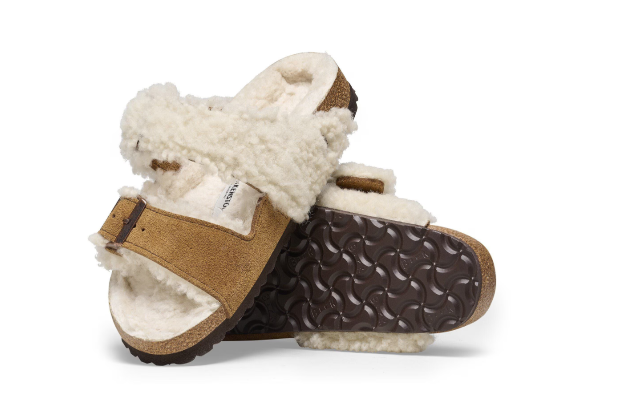 Birkenstock Arizona Teddy Split Suede Leather Fur Mink