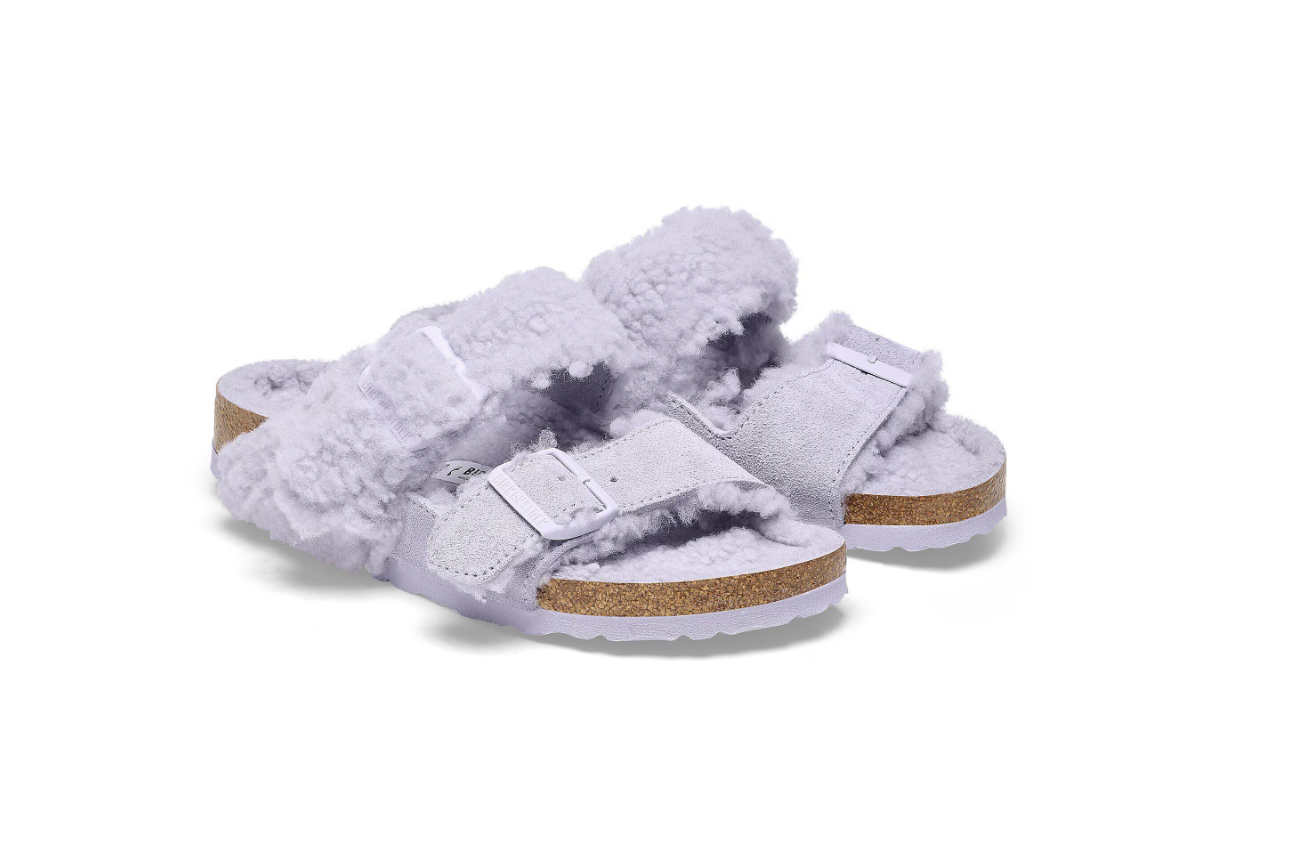 Birkenstock Arizona Teddy Split Suede Leather Shearling Purple Fog