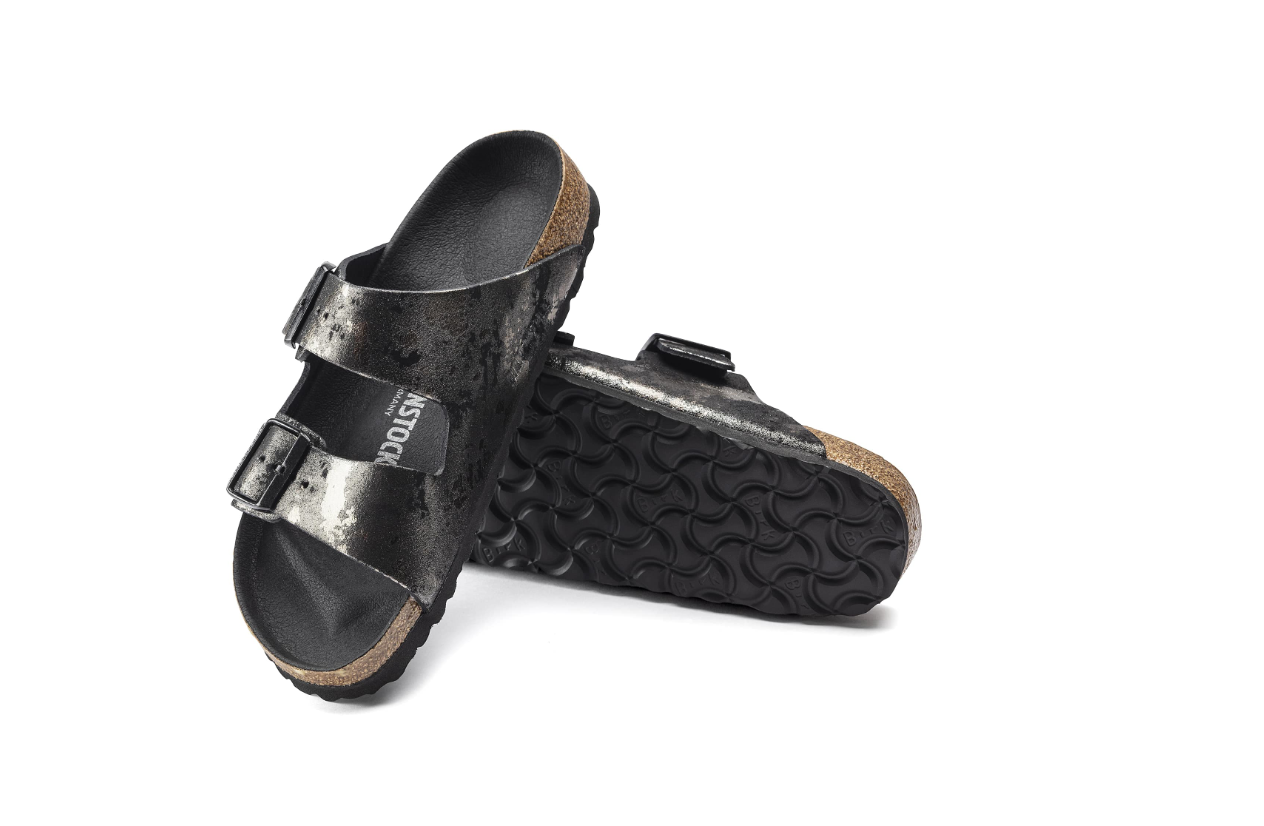 Birkenstock Arizona Suede Leather Vintage Metallic Black Sandals