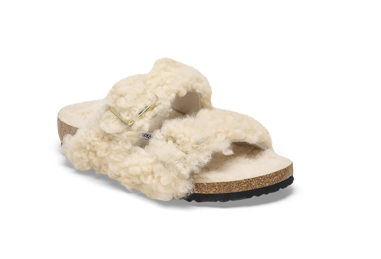 Birkenstock Kids Arizona Teddy Rivet Logo Teddy Eggshell Sandals