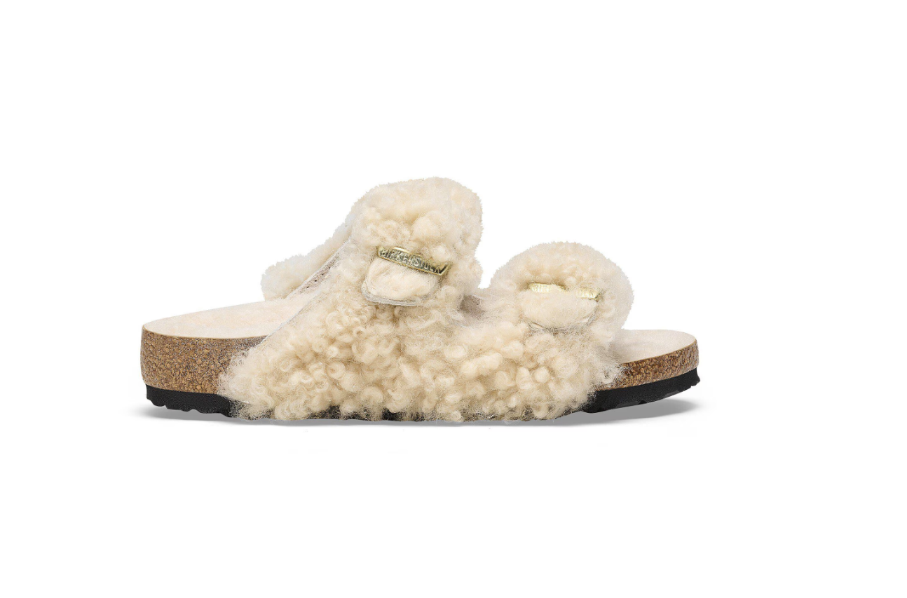 Birkenstock Kids Arizona Teddy Rivet Logo Teddy Eggshell Sandals