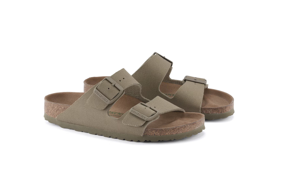 Birkenstock Arizona Vegan Textile Faded Khaki Sandals - Khaki, Regular