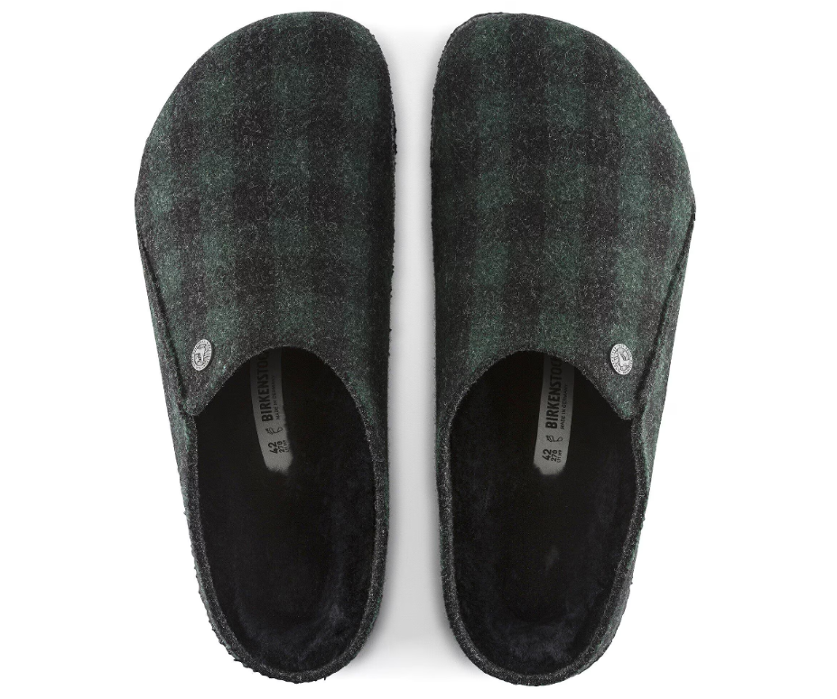 Birkenstock Zermatt Shearling Wool Felt Plaid Teal Green