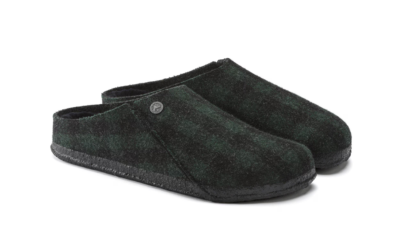 Birkenstock Zermatt Shearling Wool Felt Plaid Teal Green