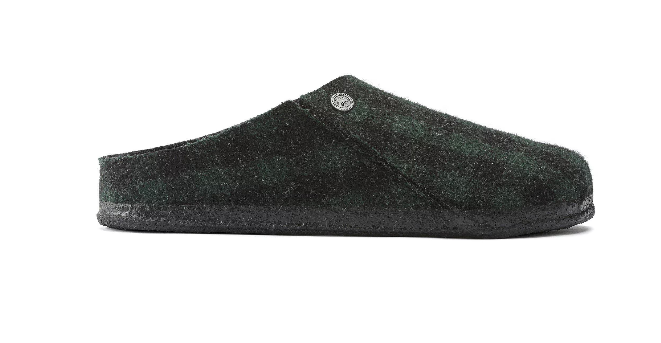 Birkenstock Zermatt Shearling Wool Felt Plaid Teal Green