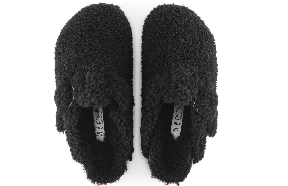 Birkenstock Boston Big Buckle Flex Platform Shearling Teddy Black