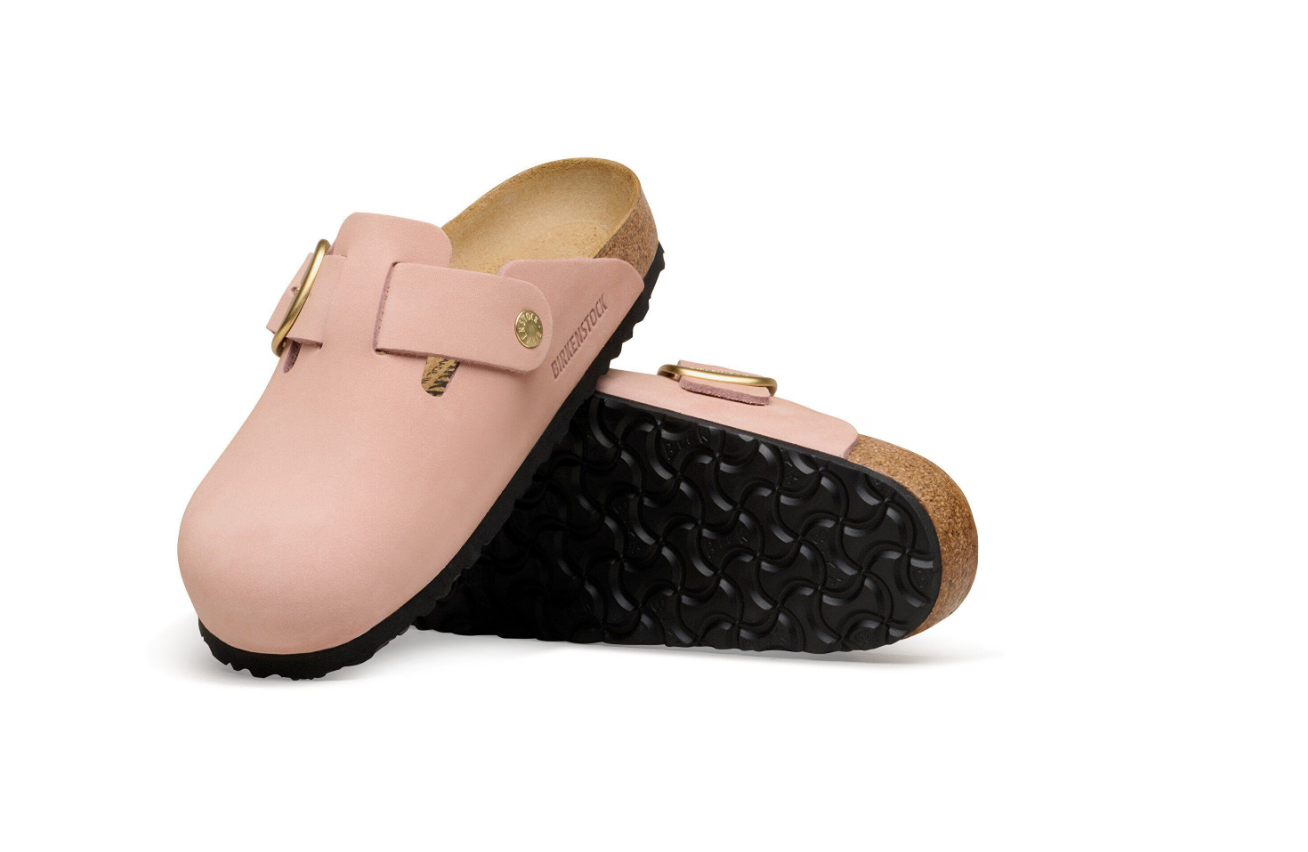 Birkenstock Boston Big Buckle Nubuck Leather Soft Pink