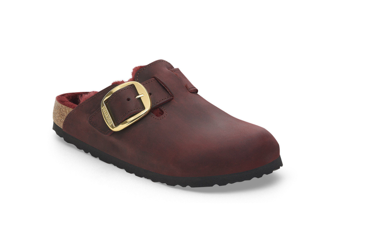 Birkenstock Boston Big Buckle Shearling Oiled Leather Clog Zinfandel