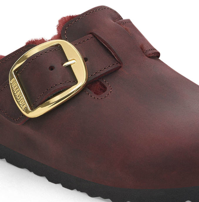 Birkenstock Boston Big Buckle Shearling Oiled Leather Clog Zinfandel