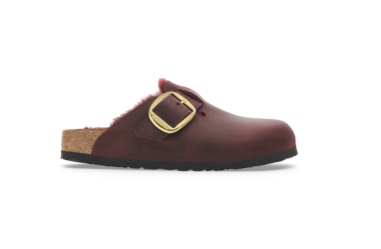 Birkenstock Boston Big Buckle Shearling Oiled Leather Clog Zinfandel