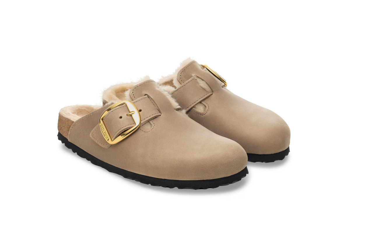 Birkenstock Boston Big Buckle Shearling Oiled Leather Clog Tobacco Brown