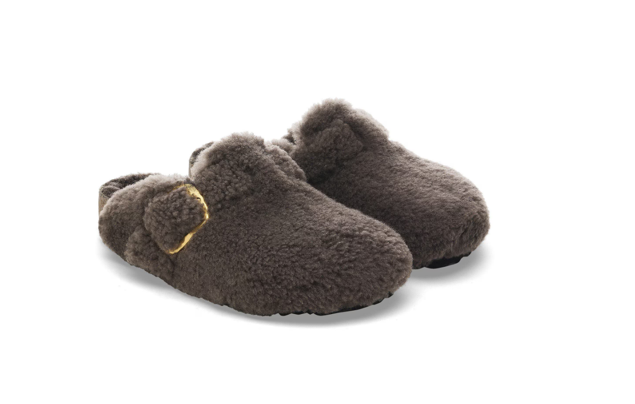 Birkenstock Boston Big Buckle Shearling Clog Concrete Gray