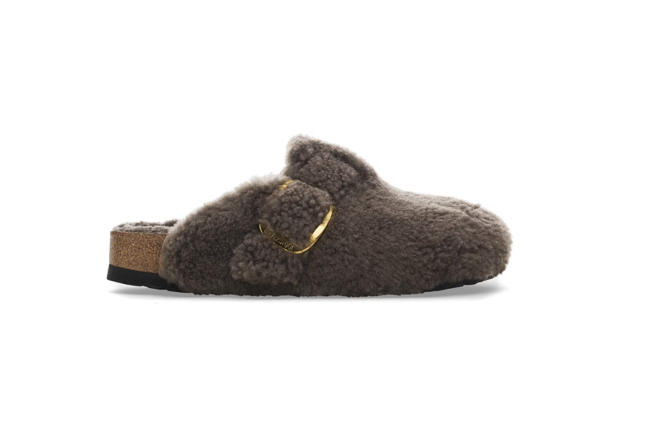 Birkenstock Boston Big Buckle Shearling Clog Concrete Gray